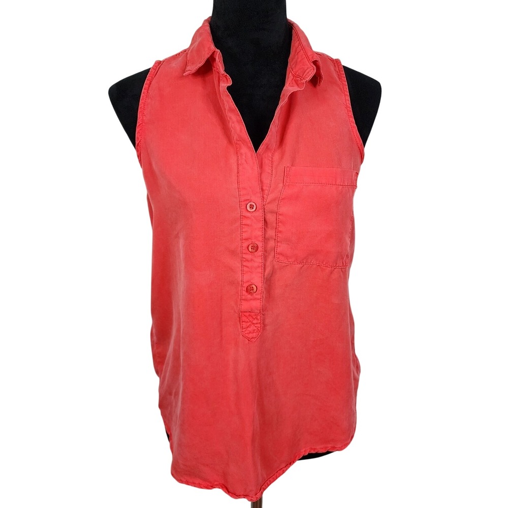 VELVET HEART Size XS 100% Tencel Bright Orange Coral Sleeveless Collared Blouse